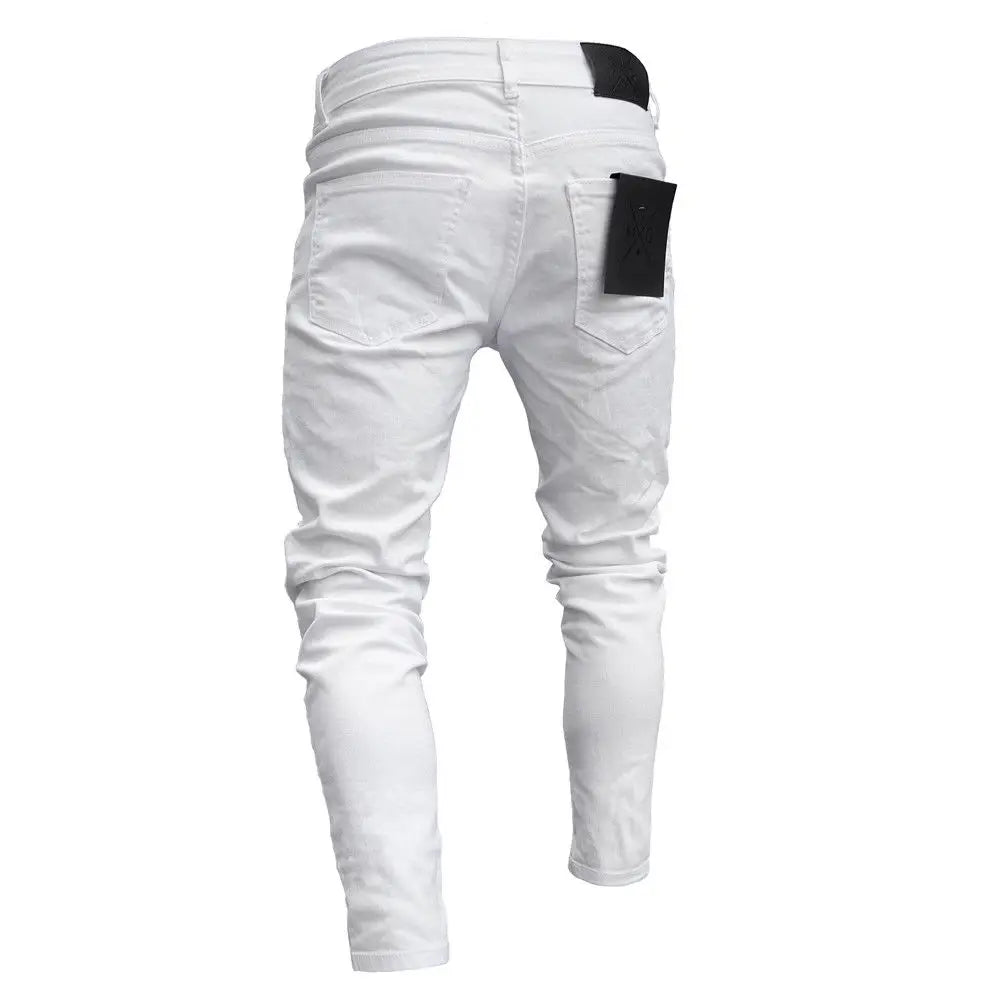 Bottoms 3 Styles Stretchy Ripped Skinny Biker Embroidery Print Jeans Destroyed Hole Slim Fit Scratched High Quality Jean