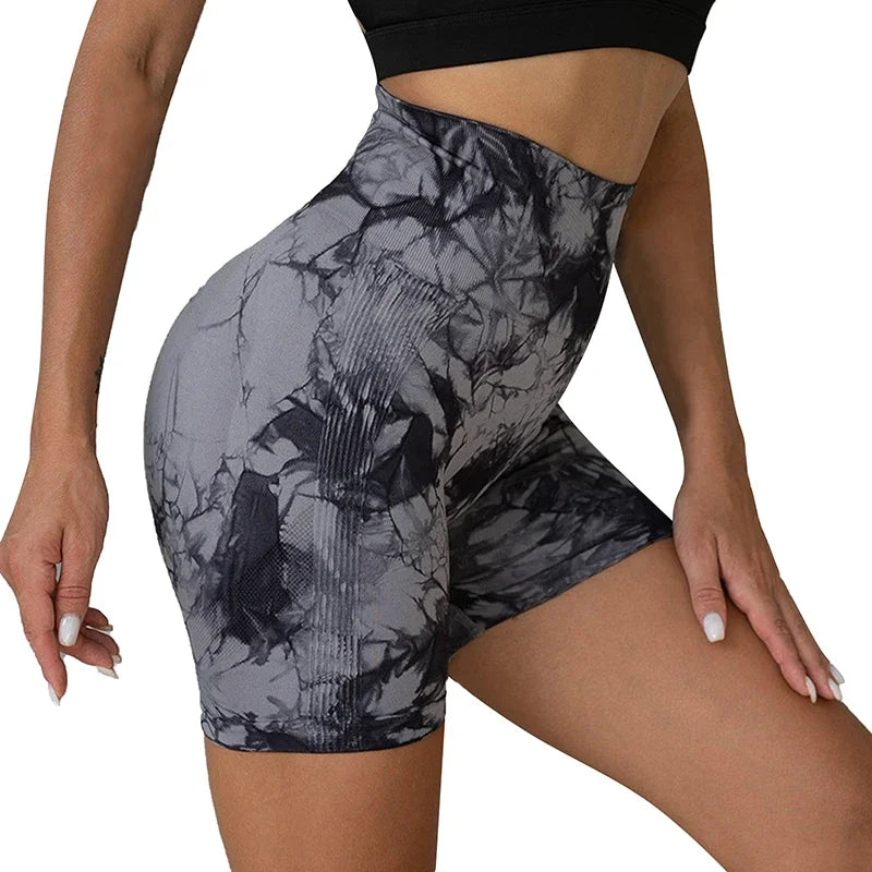 Yoga Shorts for Women Sports Tie Dye Seamless Cycling Running High Waisted Sports Workout Gym Fitness Shorts Elastic S M L XL