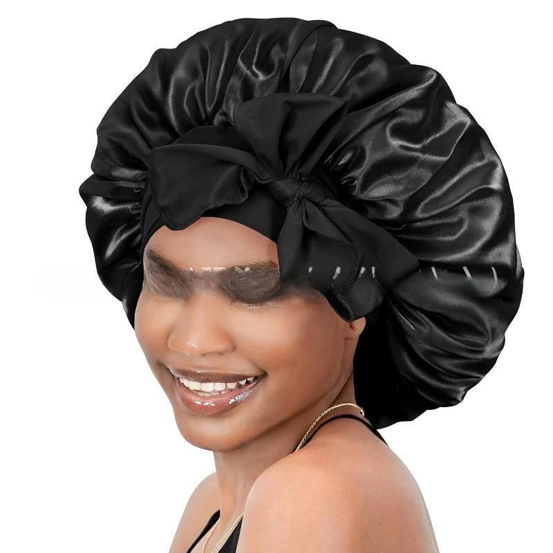 1PC Satin Sleep Bonnet Polyester Unscented Hair Care Cap with Adjustable Tie Band,Comfortable Sleeping Bonne for Hair Protection