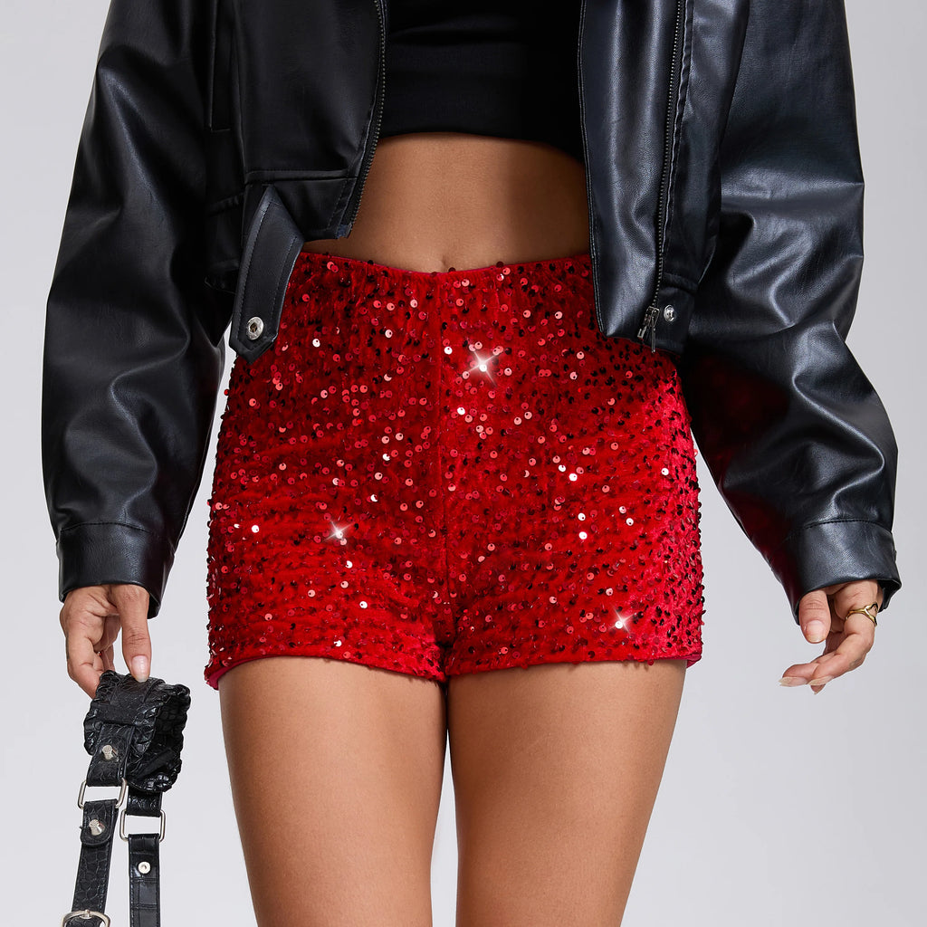 Anfilia Women Fashionable Shorts Leopard Print With Sequins High Waist Sexy & Club y2k Outfits Shorts For Women