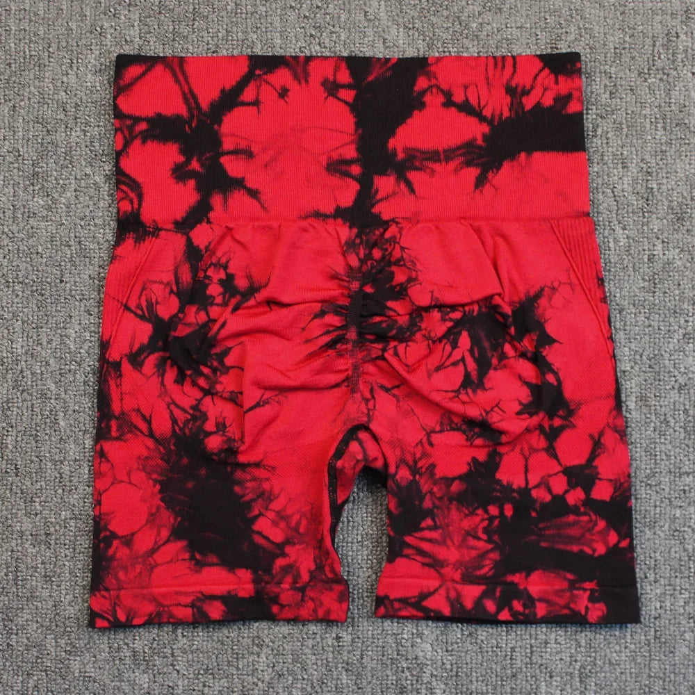 Yoga Shorts for Women Sports Tie Dye Seamless Cycling Running High Waisted Sports Workout Gym Fitness Shorts Elastic S M L XL