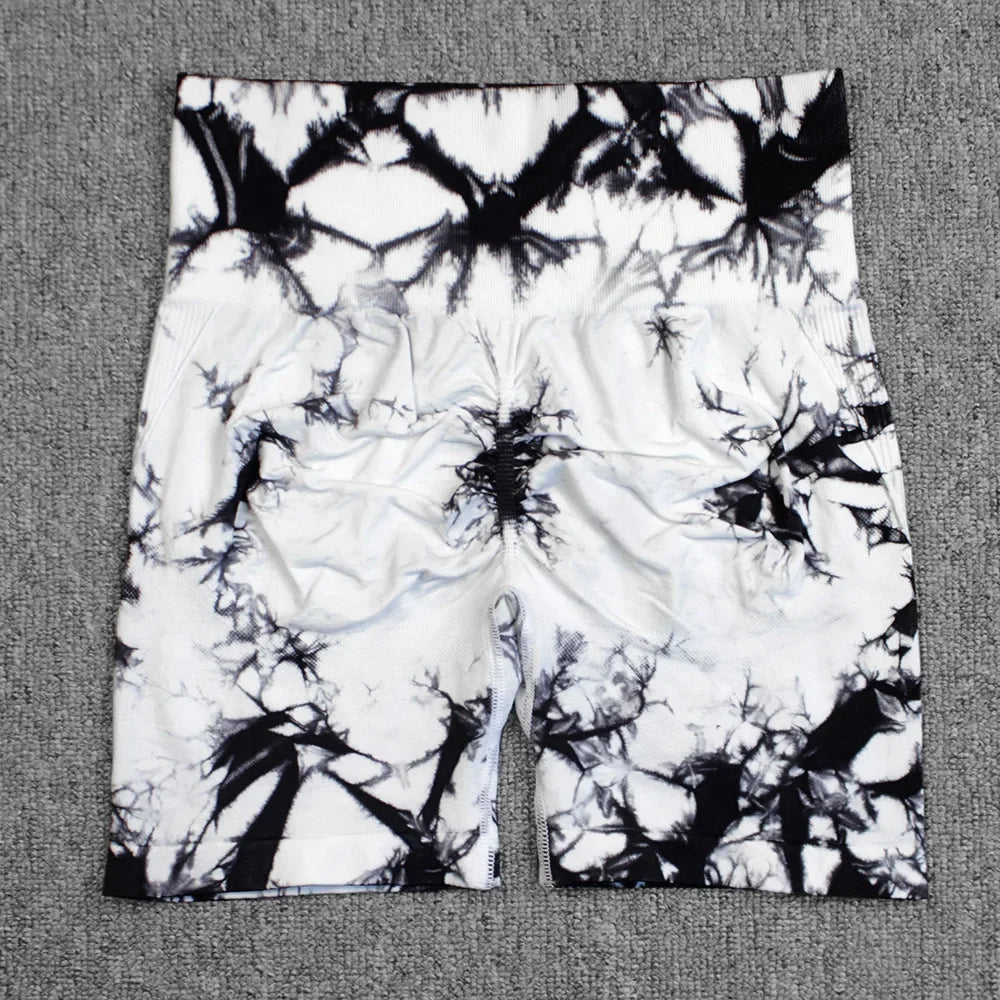 Yoga Shorts for Women Sports Tie Dye Seamless Cycling Running High Waisted Sports Workout Gym Fitness Shorts Elastic S M L XL