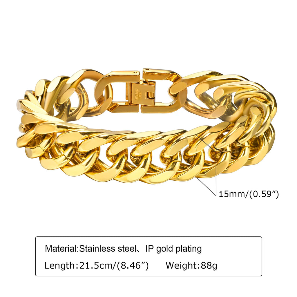 Gold Color Chain Bracelet for Men Boys,Stainless Steel Chain Wristband,Jewelry Gift for Husband Dad Son