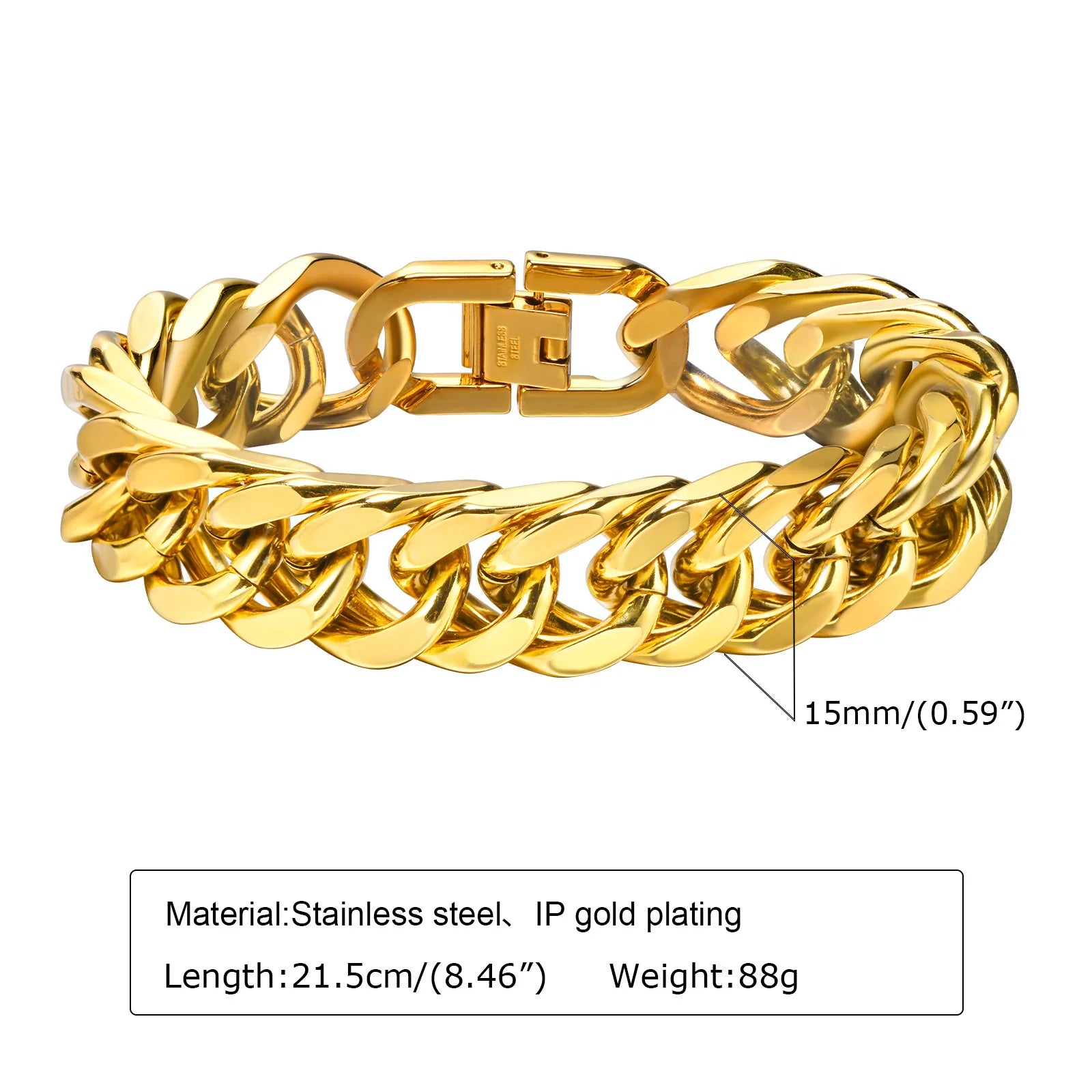 Gold Color Chain Bracelet for Men Boys,Stainless Steel Chain Wristband,Jewelry Gift for Husband Dad Son