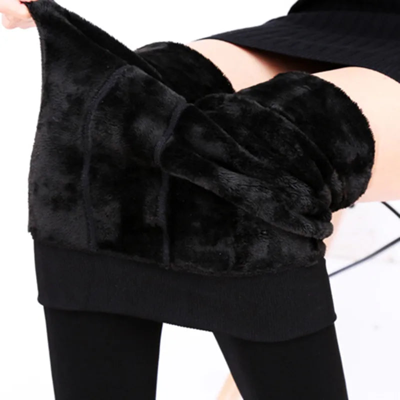Women Winter Leggings Warm Leggins High Waist Solid Color Velvet Women Thickened Velvet Leggings Stretchy Black Leggings