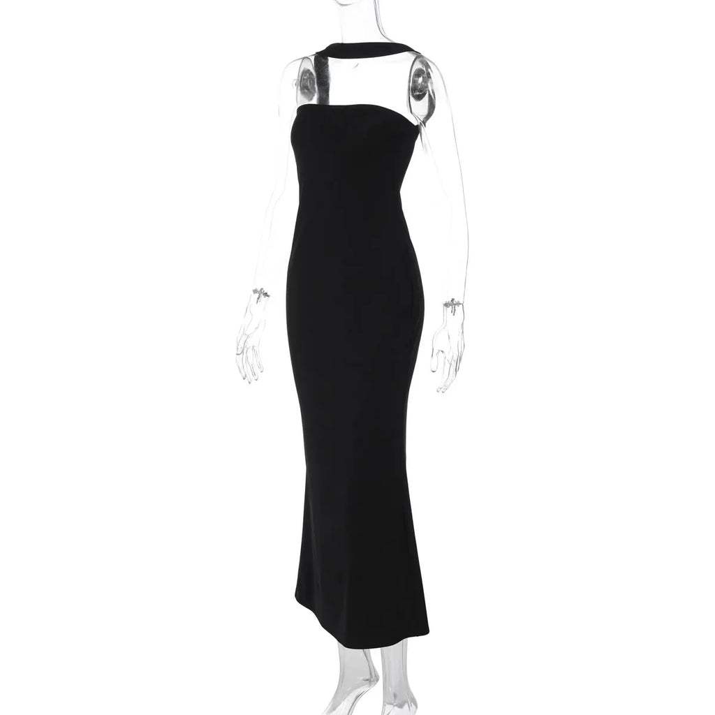Woman Sexy Off Shoulder Sleeveless Slim Long Dress Streetwear Lady Chic Sexy Halter Neck Split Backless Solid Party Club Dresses