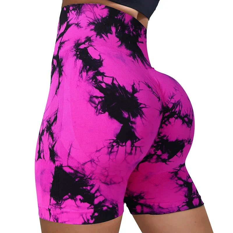 Yoga Shorts for Women Sports Tie Dye Seamless Cycling Running High Waisted Sports Workout Gym Fitness Shorts Elastic S M L XL