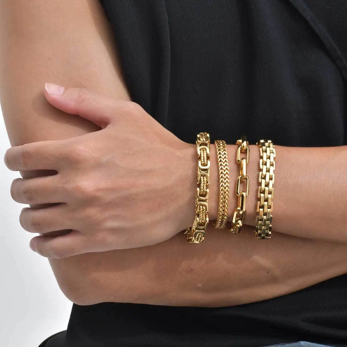 Gold Color Chain Bracelet for Men Boys,Stainless Steel Chain Wristband,Jewelry Gift for Husband Dad Son