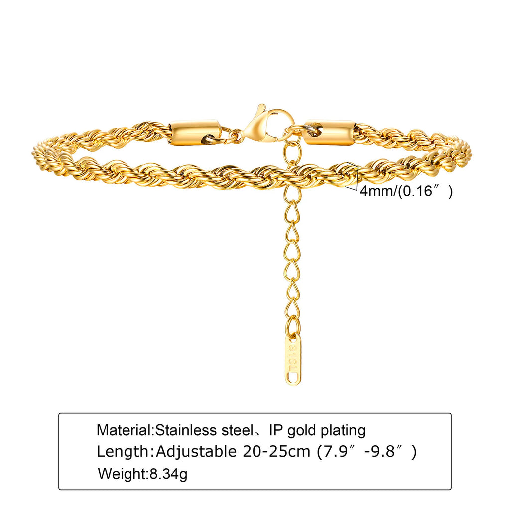 Gold Color Chain Bracelet for Men Boys,Stainless Steel Chain Wristband,Jewelry Gift for Husband Dad Son