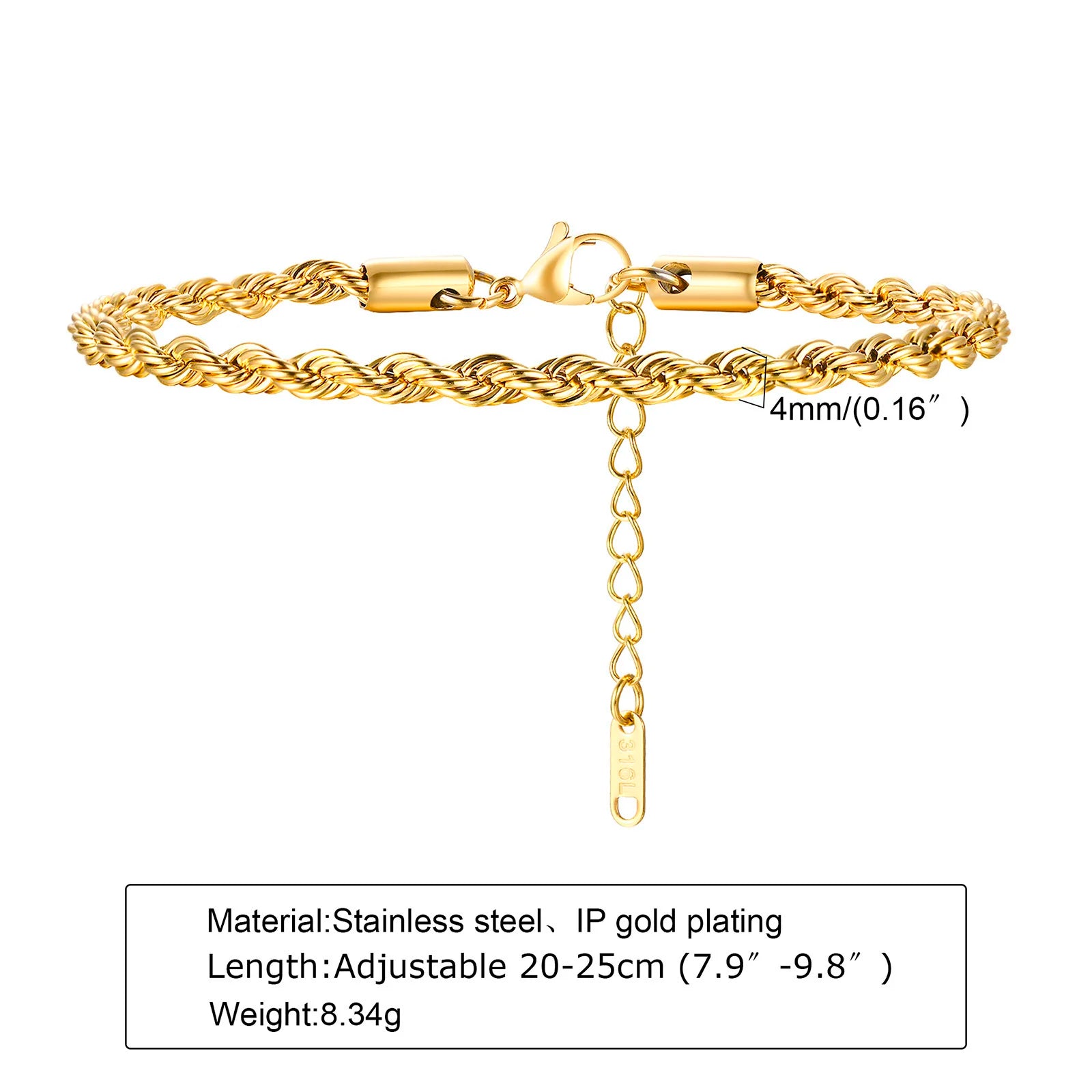 Gold Color Chain Bracelet for Men Boys,Stainless Steel Chain Wristband,Jewelry Gift for Husband Dad Son