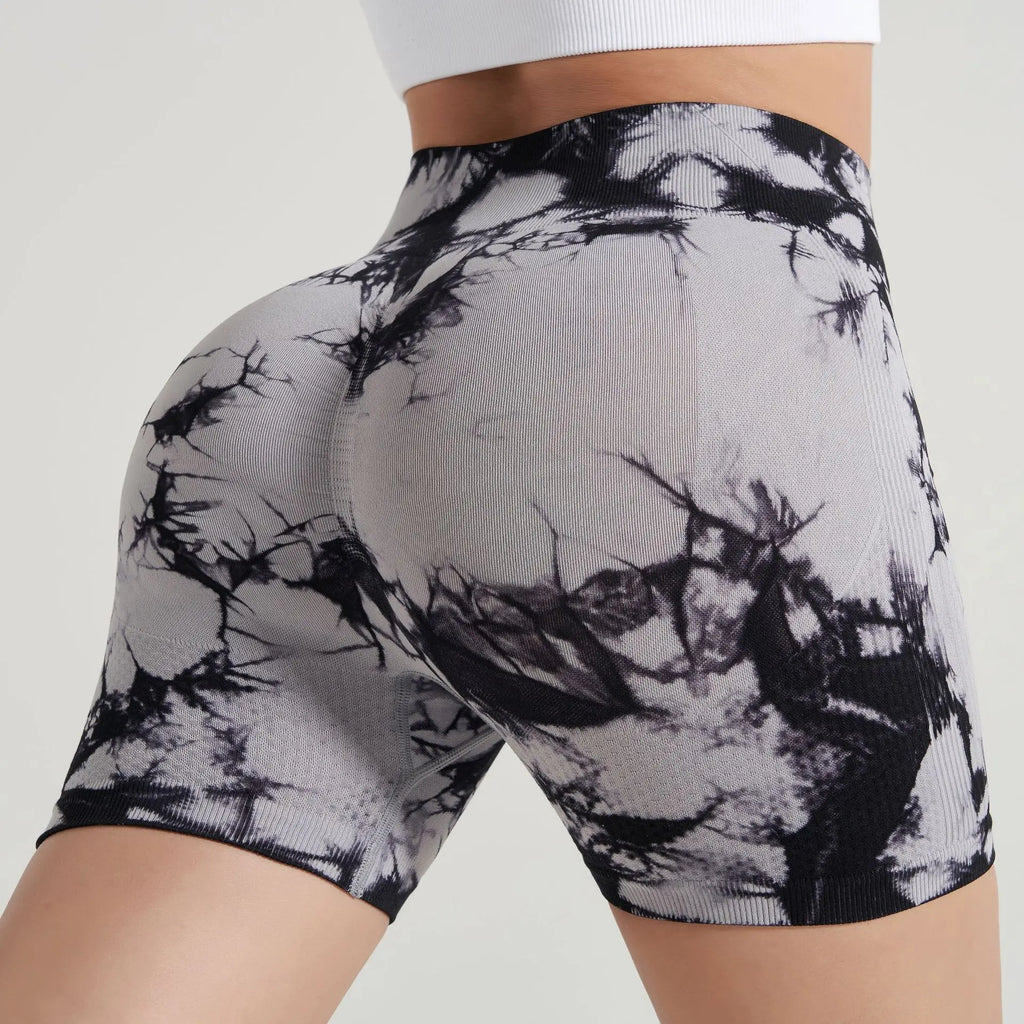 Yoga Shorts for Women Sports Tie Dye Seamless Cycling Running High Waisted Sports Workout Gym Fitness Shorts Elastic S M L XL