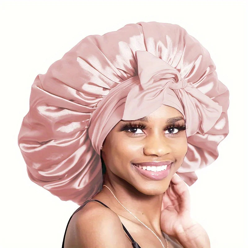 1PC Satin Sleep Bonnet Polyester Unscented Hair Care Cap with Adjustable Tie Band,Comfortable Sleeping Bonne for Hair Protection