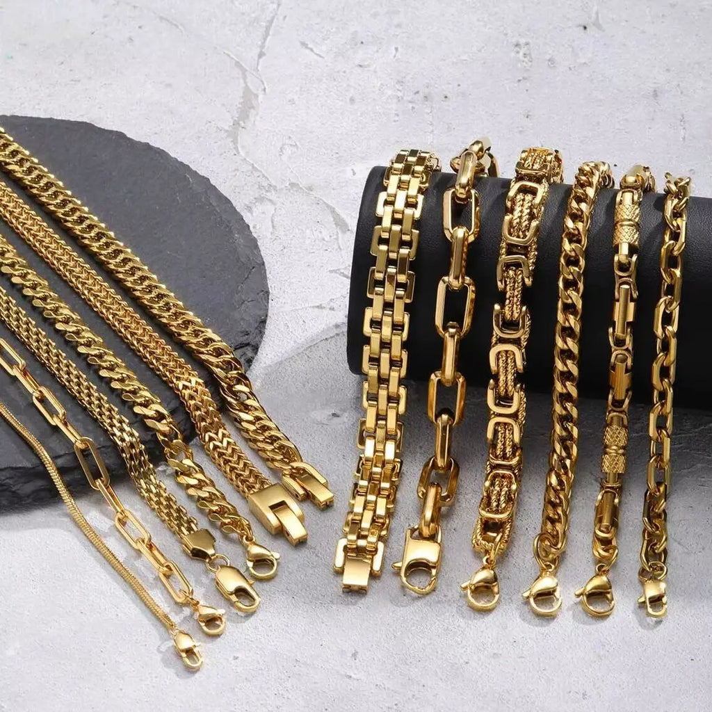 Gold Color Chain Bracelet for Men Boys,Stainless Steel Chain Wristband,Jewelry Gift for Husband Dad Son