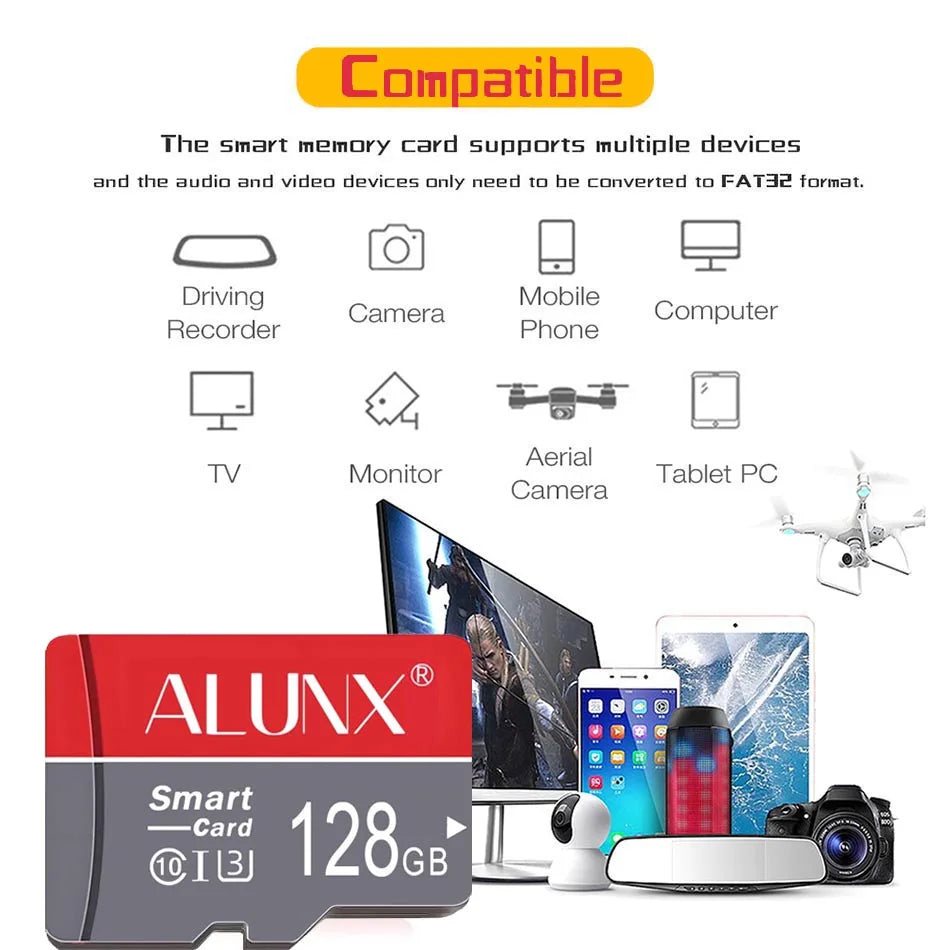 ALUNX High Speed 128G SD Memory Card Class 10 Micro TF flash usb pen drive card8GB 16GB 32GB 64GB for Smartphone UAV monitor