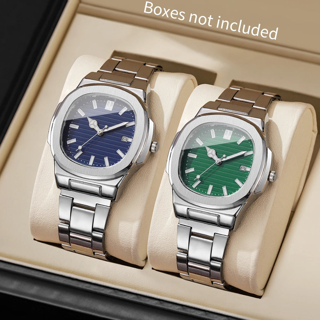 2/4PCS Men Business Watches Set Fashion Square Dial Quartz Wristwatch with Calendar lendar Reloj Hombre（Without Box）