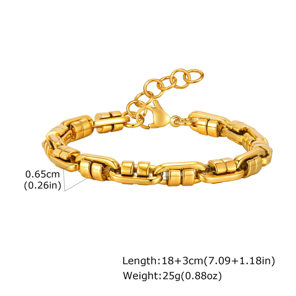 Gold Color Chain Bracelet for Men Boys,Stainless Steel Chain Wristband,Jewelry Gift for Husband Dad Son