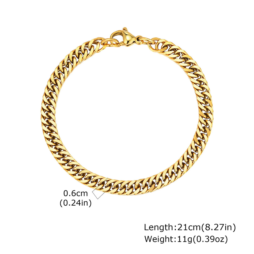 Gold Color Chain Bracelet for Men Boys,Stainless Steel Chain Wristband,Jewelry Gift for Husband Dad Son