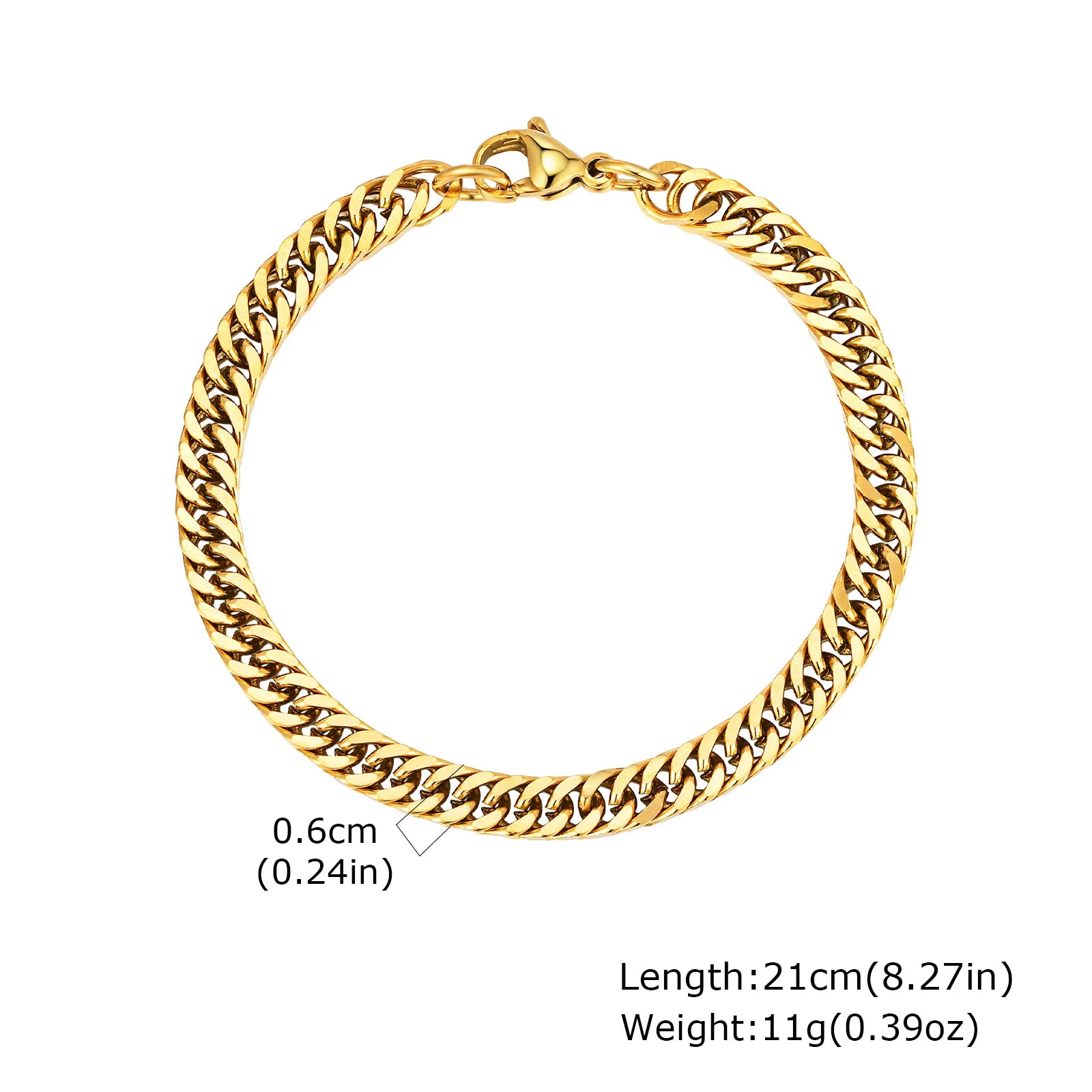 Gold Color Chain Bracelet for Men Boys,Stainless Steel Chain Wristband,Jewelry Gift for Husband Dad Son