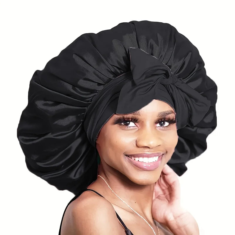 1PC Satin Sleep Bonnet Polyester Unscented Hair Care Cap with Adjustable Tie Band,Comfortable Sleeping Bonne for Hair Protection