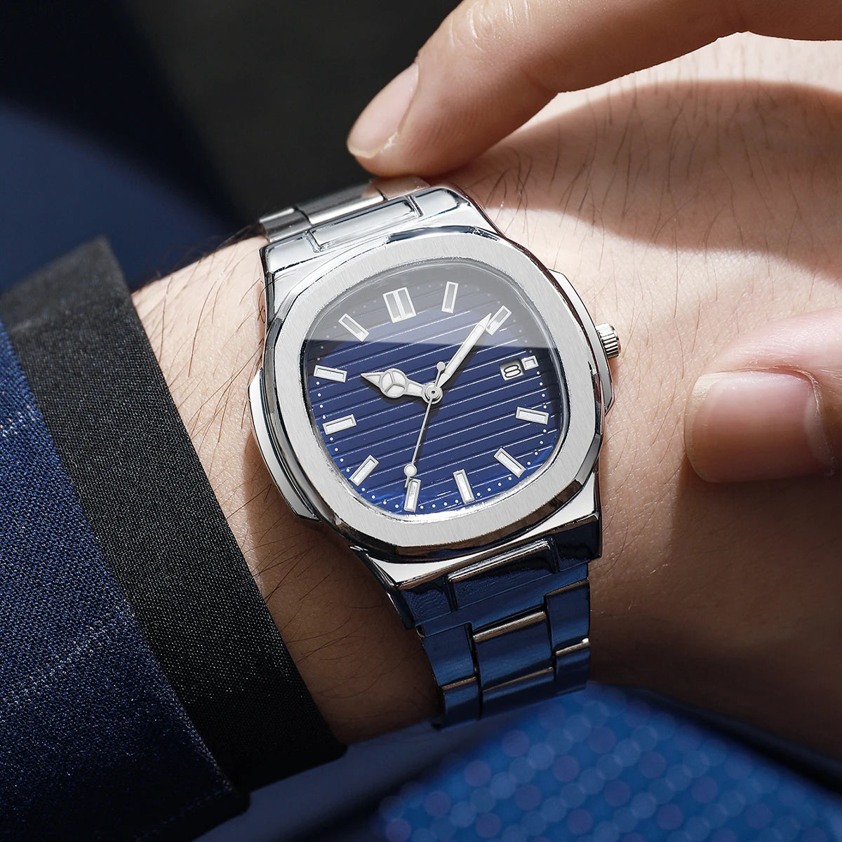 2/4PCS Men Business Watches Set Fashion Square Dial Quartz Wristwatch with Calendar lendar Reloj Hombre（Without Box）