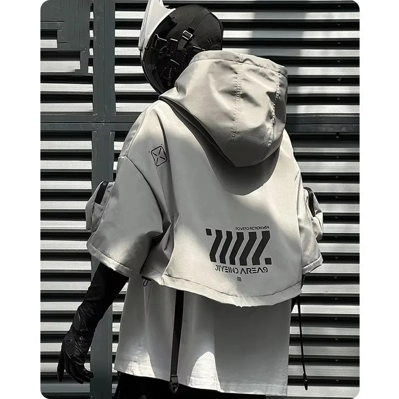 Unisex Four Seasons Functional Style Hooded Shawl High Street Casual Hiphop Trendy Tops Men'S Clothing Streetwear Dark Harajuku