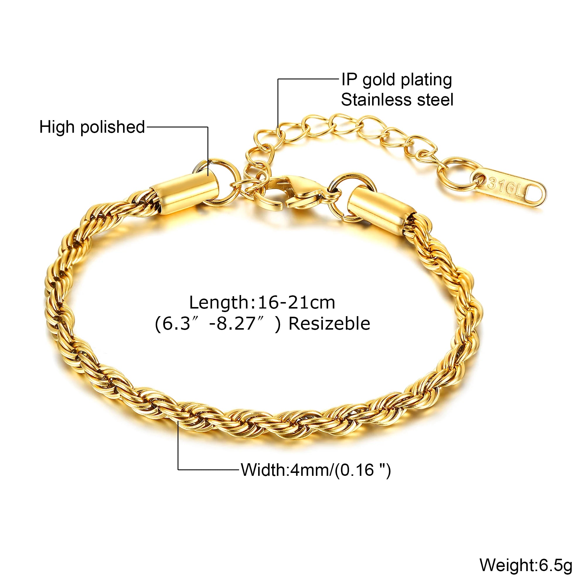 Gold Color Chain Bracelet for Men Boys,Stainless Steel Chain Wristband,Jewelry Gift for Husband Dad Son