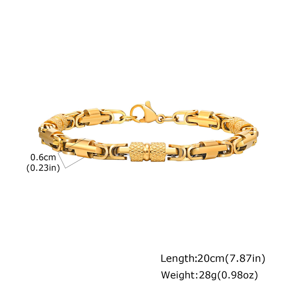Gold Color Chain Bracelet for Men Boys,Stainless Steel Chain Wristband,Jewelry Gift for Husband Dad Son