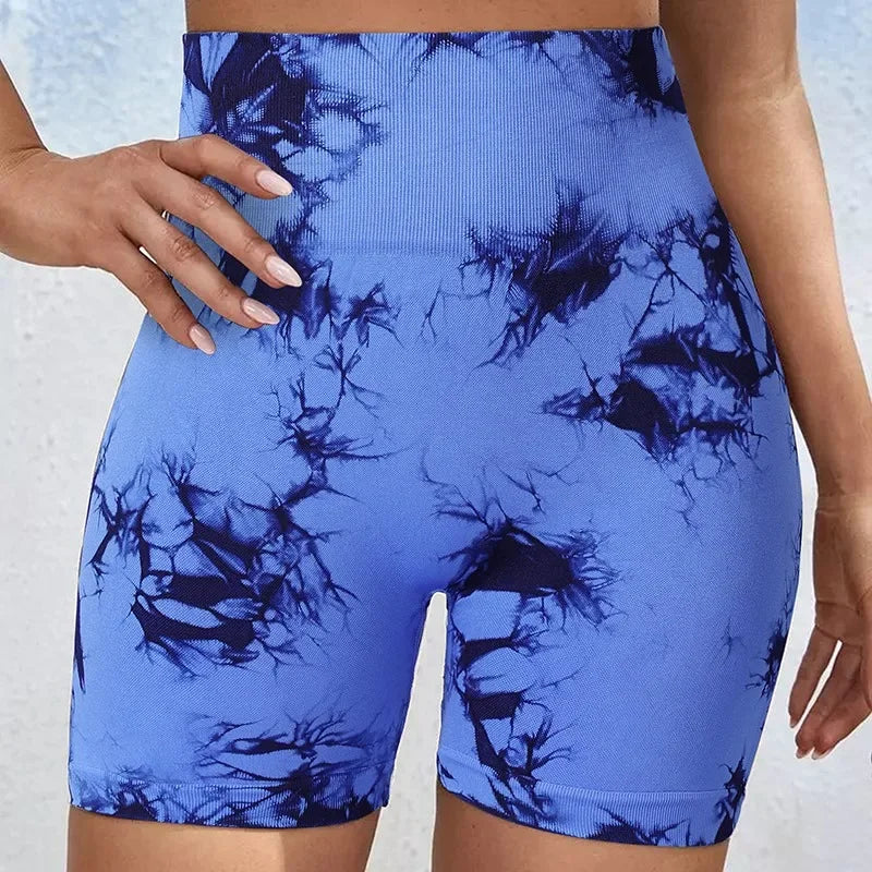 Yoga Shorts for Women Sports Tie Dye Seamless Cycling Running High Waisted Sports Workout Gym Fitness Shorts Elastic S M L XL