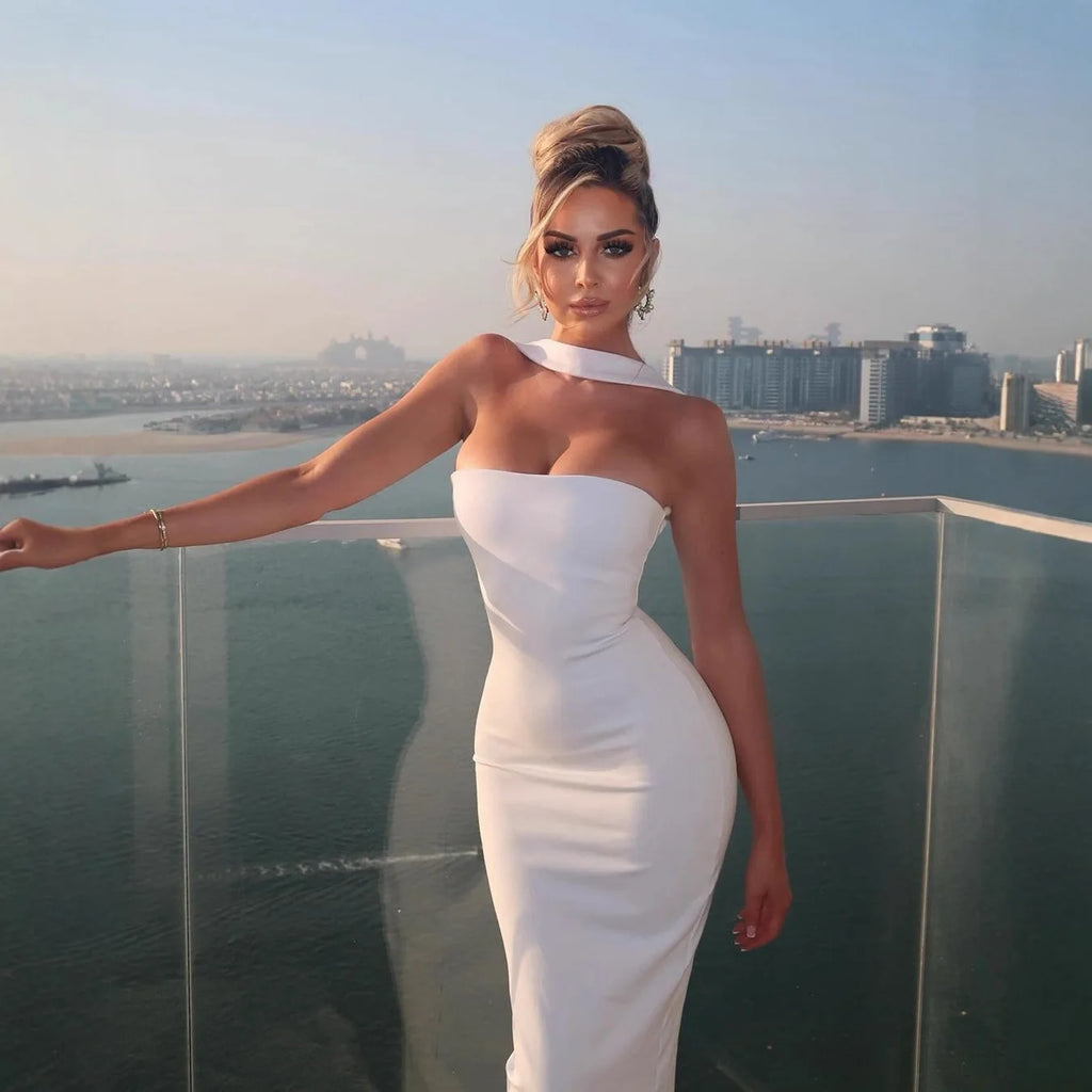 Woman Sexy Off Shoulder Sleeveless Slim Long Dress Streetwear Lady Chic Sexy Halter Neck Split Backless Solid Party Club Dresses