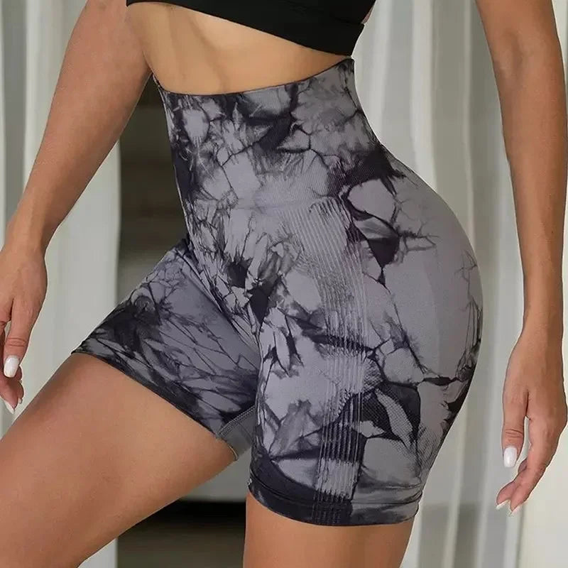 Yoga Shorts for Women Sports Tie Dye Seamless Cycling Running High Waisted Sports Workout Gym Fitness Shorts Elastic S M L XL