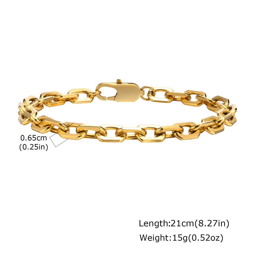 Gold Color Chain Bracelet for Men Boys,Stainless Steel Chain Wristband,Jewelry Gift for Husband Dad Son