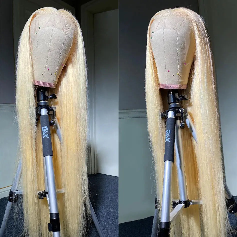13x6 HD Transparent Blonde Lace Front Wig – Brazilian Straight Human Hair