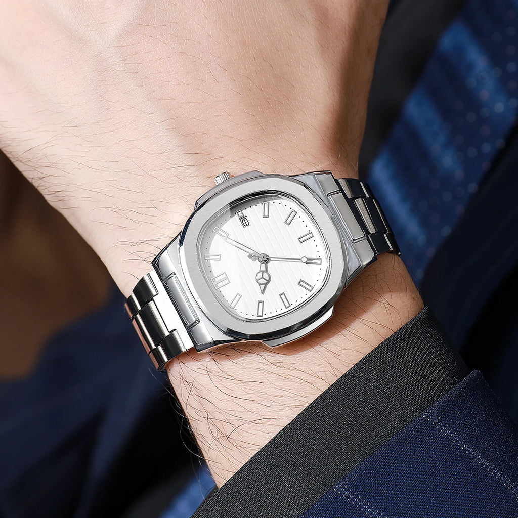 2/4PCS Men Business Watches Set Fashion Square Dial Quartz Wristwatch with Calendar lendar Reloj Hombre（Without Box）