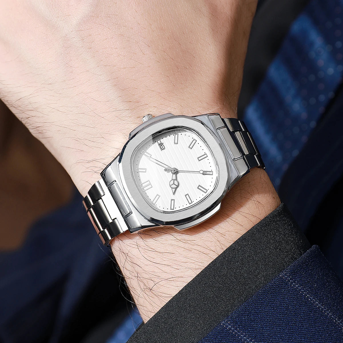 2/4PCS Men Business Watches Set Fashion Square Dial Quartz Wristwatch with Calendar lendar Reloj Hombre（Without Box）