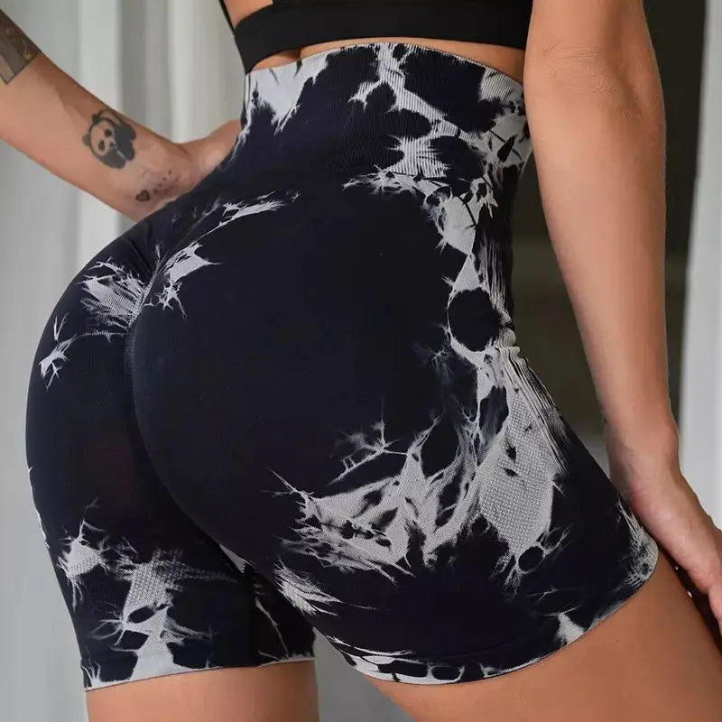 Yoga Shorts for Women Sports Tie Dye Seamless Cycling Running High Waisted Sports Workout Gym Fitness Shorts Elastic S M L XL