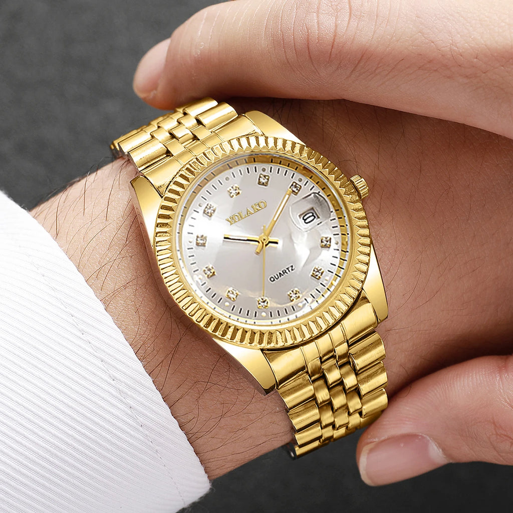 Luxury Rhinestone Men Business Watches Fashion Women Quartz Watch with Calendar Clock Gift（Without Box）