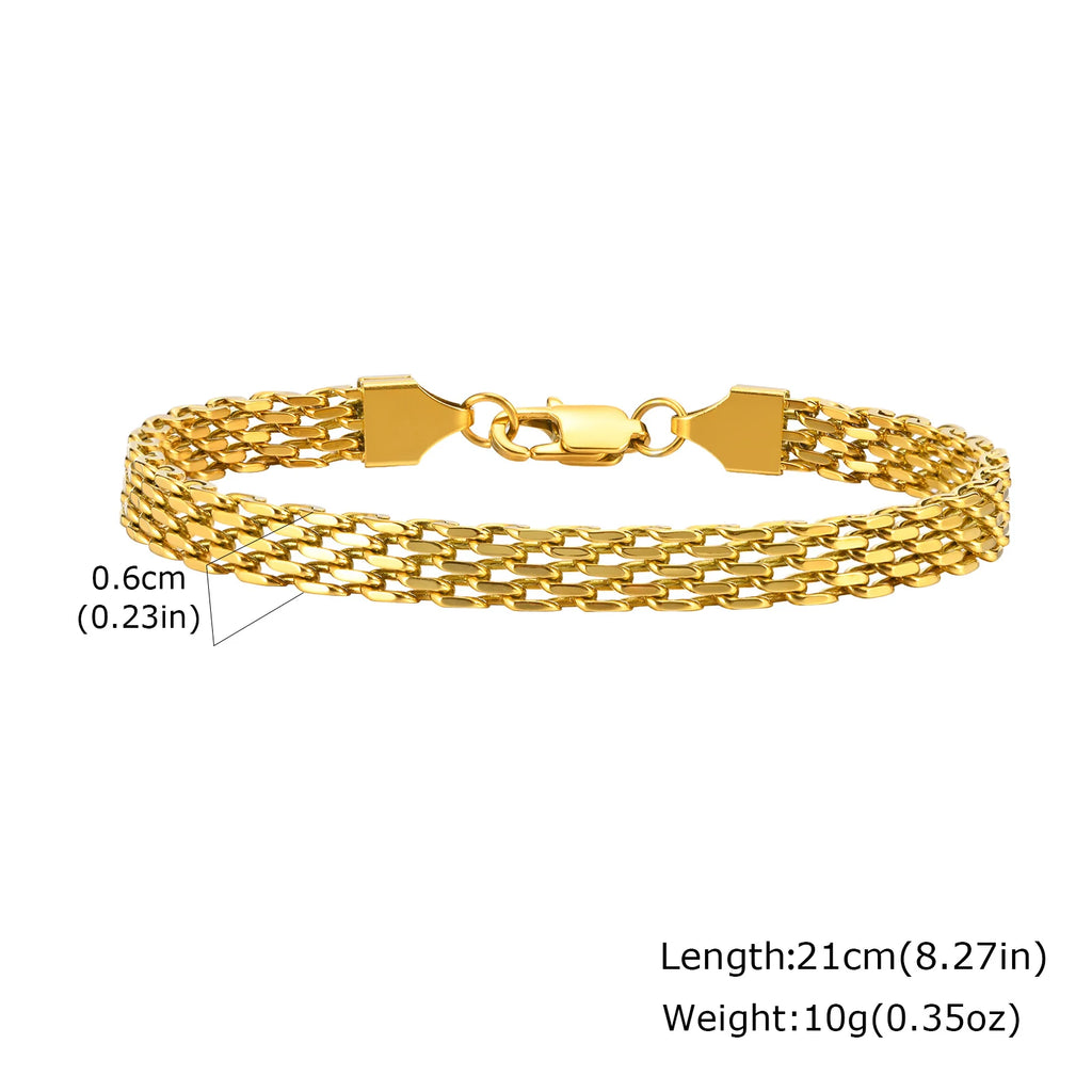 Gold Color Chain Bracelet for Men Boys,Stainless Steel Chain Wristband,Jewelry Gift for Husband Dad Son