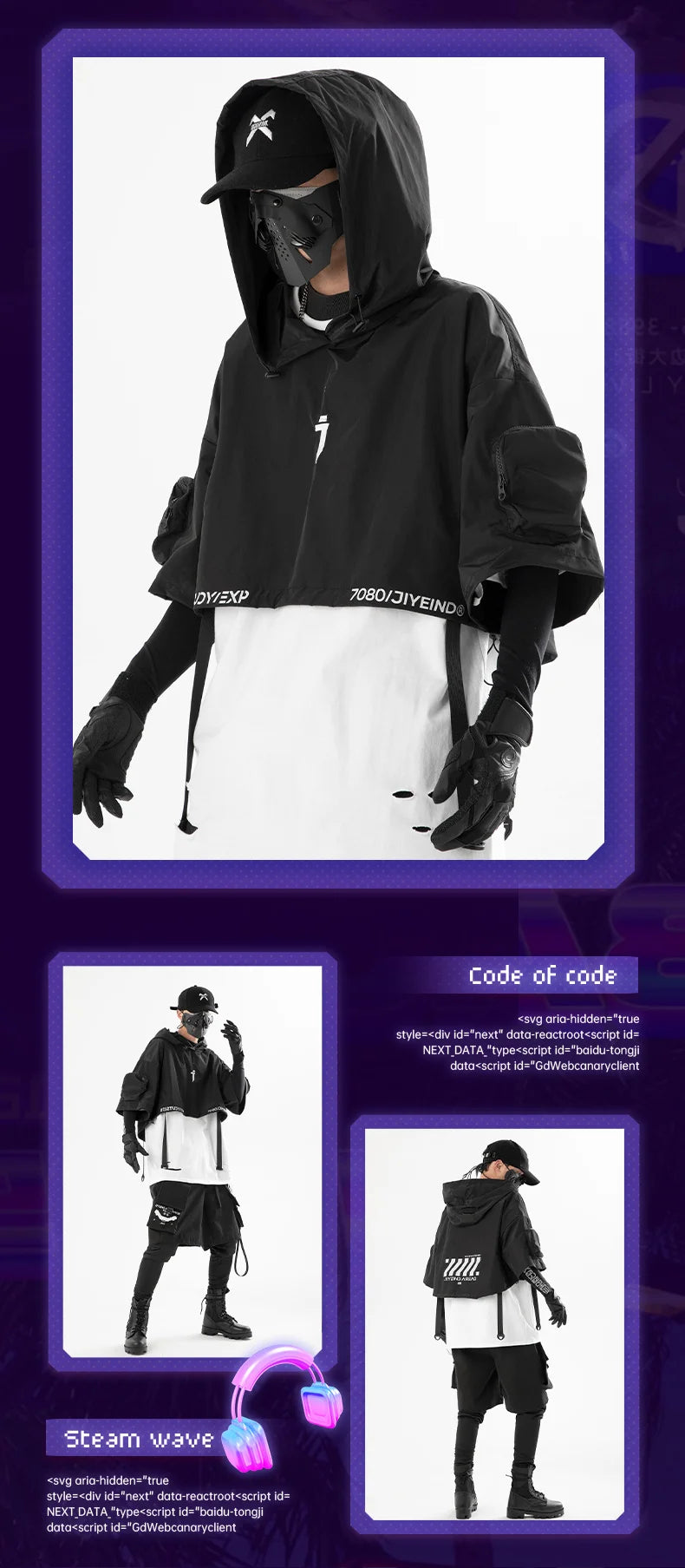 Unisex Four Seasons Functional Style Hooded Shawl High Street Casual Hiphop Trendy Tops Men'S Clothing Streetwear Dark Harajuku