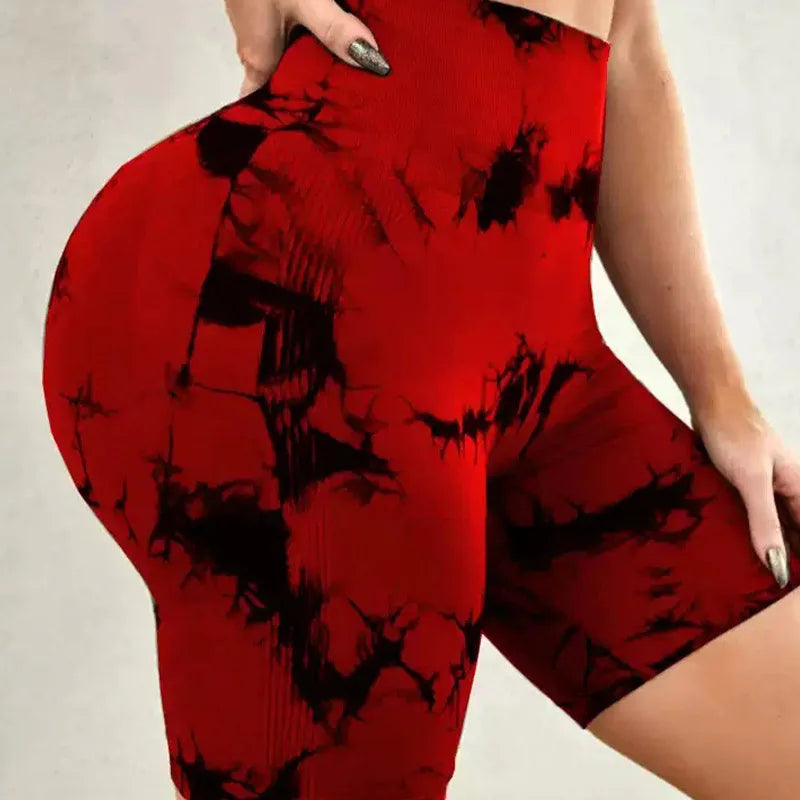 Yoga Shorts for Women Sports Tie Dye Seamless Cycling Running High Waisted Sports Workout Gym Fitness Shorts Elastic S M L XL