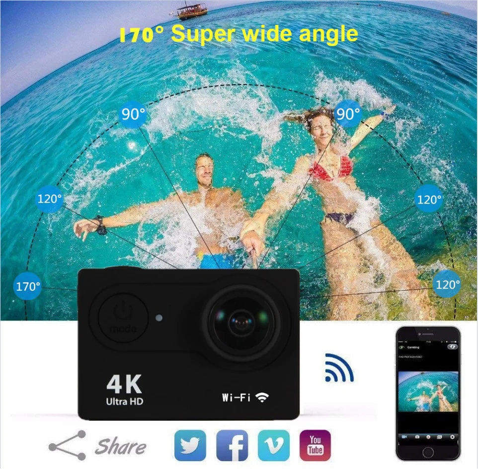 4K Action Camera 1080P/30FPS WiFi 2.0" 170D Underwater Waterproof Helmet Video Recording Camera Sports Cameras Outdoor Mini Cam