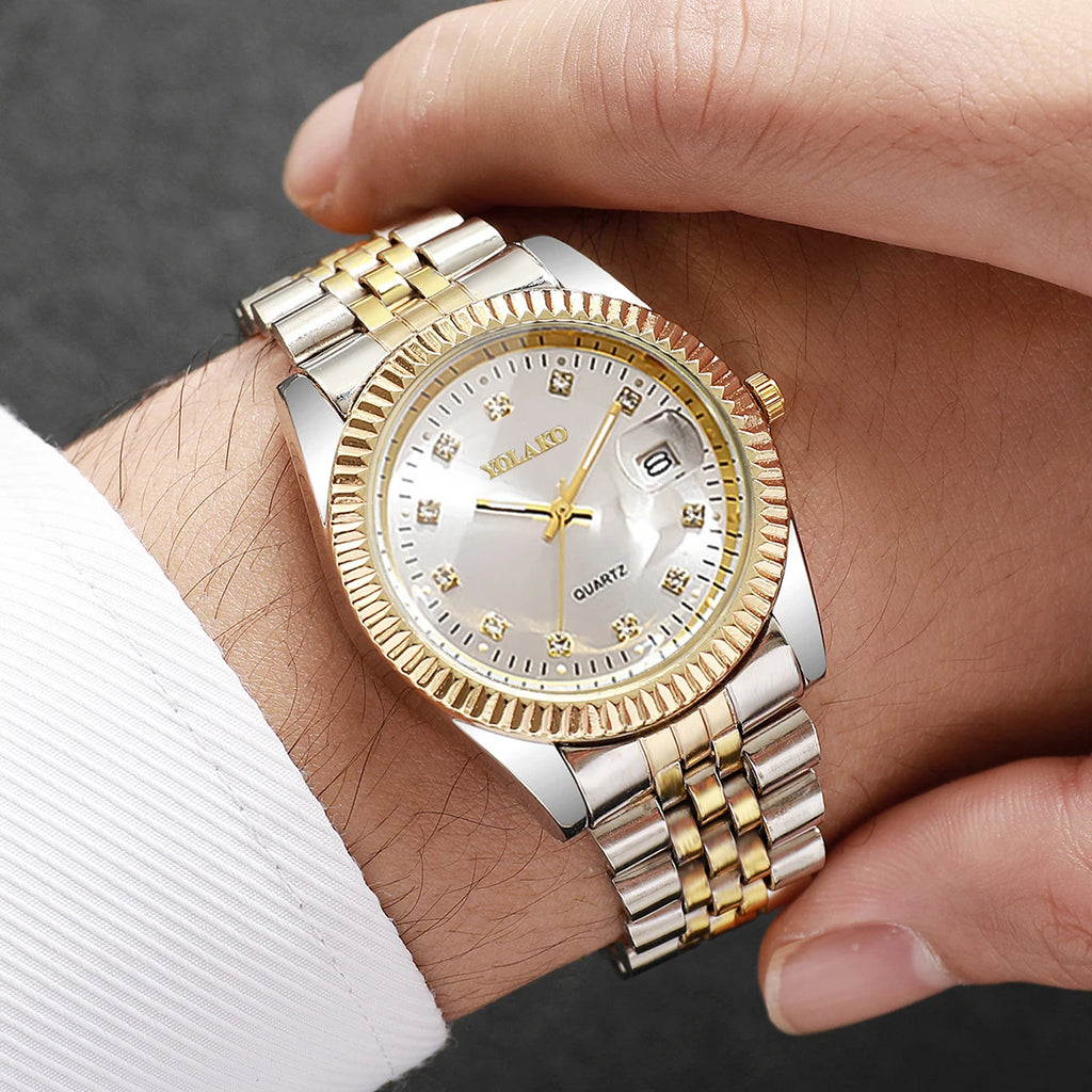 Luxury Rhinestone Men Business Watches Fashion Women Quartz Watch with Calendar Clock Gift（Without Box）