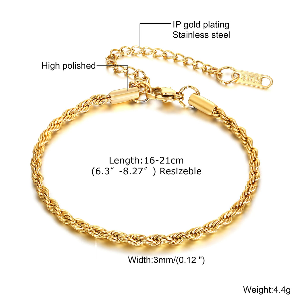 Gold Color Chain Bracelet for Men Boys,Stainless Steel Chain Wristband,Jewelry Gift for Husband Dad Son