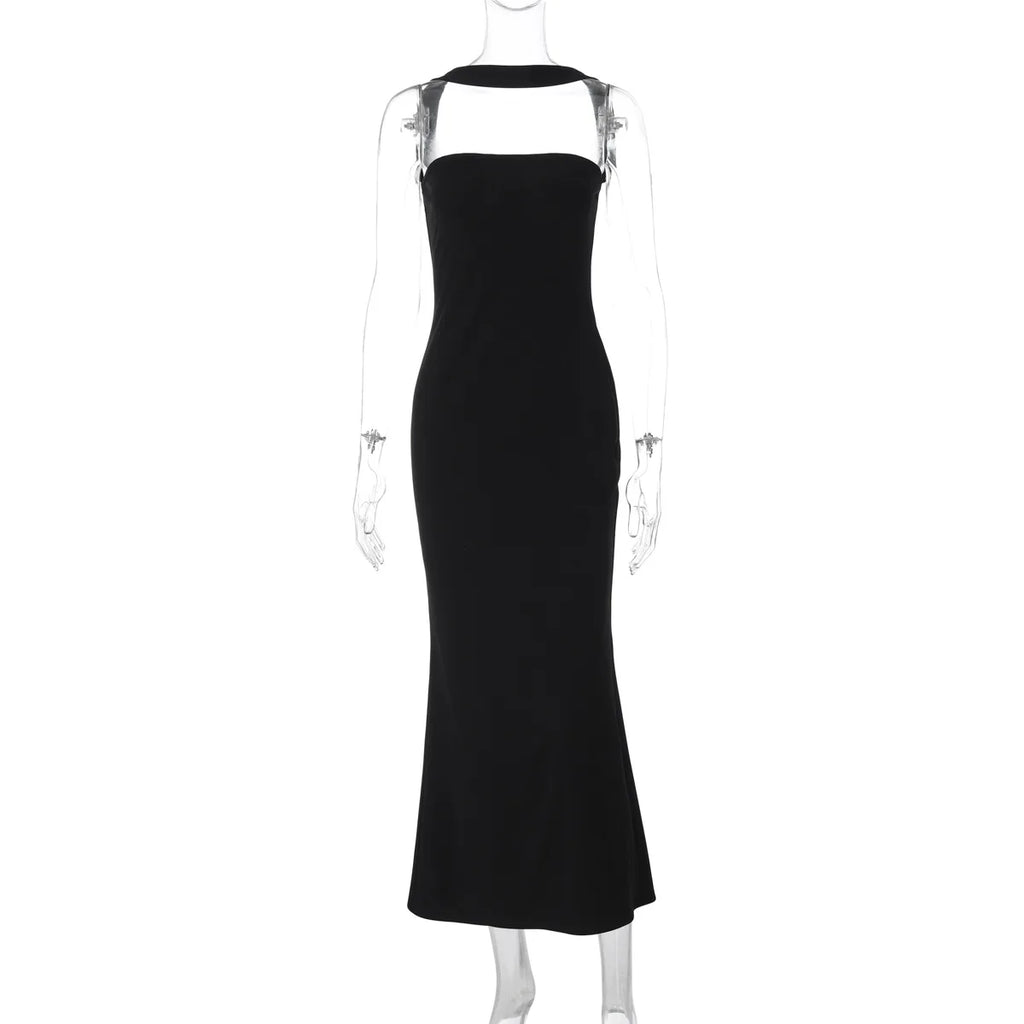 Woman Sexy Off Shoulder Sleeveless Slim Long Dress Streetwear Lady Chic Sexy Halter Neck Split Backless Solid Party Club Dresses