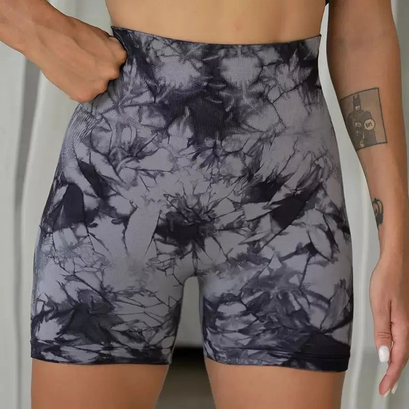 Yoga Shorts for Women Sports Tie Dye Seamless Cycling Running High Waisted Sports Workout Gym Fitness Shorts Elastic S M L XL