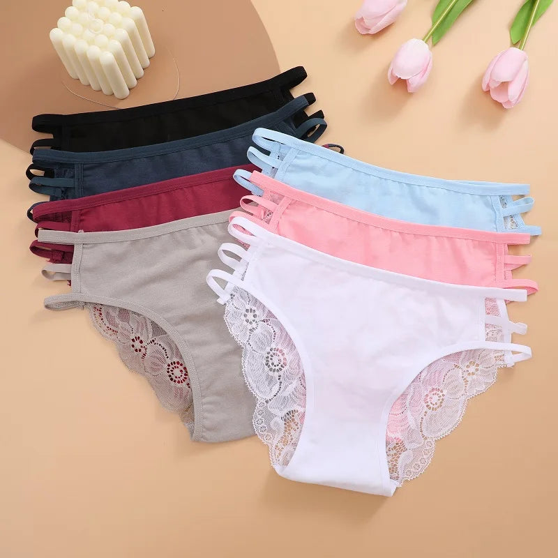 3PC/Set Women's Sexy Floral Lace Panties Low Rise Hollow Out Briefs Transparent Underwear Female Elastic Straps Soft Lingerie