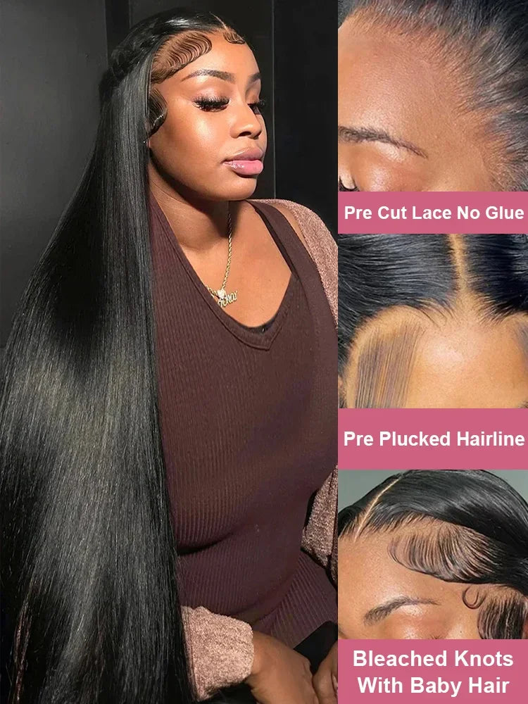 40 46 Inch 200 Density Frontal Wig For Black Women Brazilian Wigs Human Hair 5x5 Bone Straight HD Transparent Lace Front Wigs