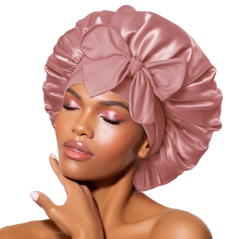 1PC Satin Sleep Bonnet Polyester Unscented Hair Care Cap with Adjustable Tie Band,Comfortable Sleeping Bonne for Hair Protection
