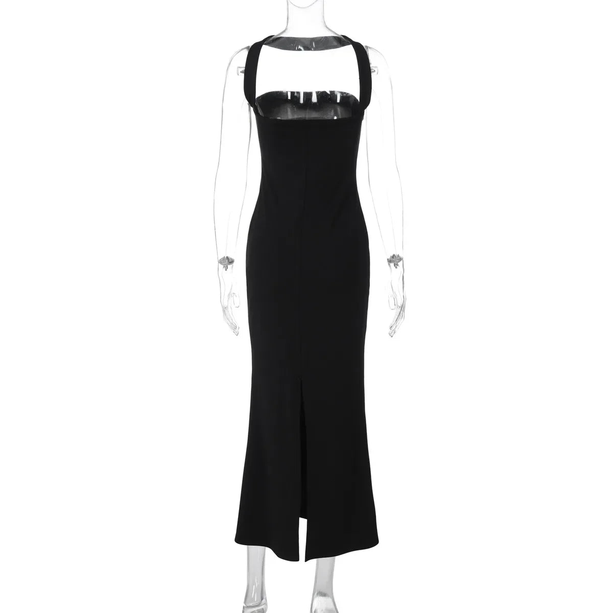 Woman Sexy Off Shoulder Sleeveless Slim Long Dress Streetwear Lady Chic Sexy Halter Neck Split Backless Solid Party Club Dresses