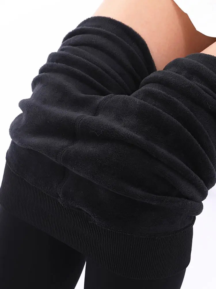Women Winter Leggings Warm Leggins High Waist Solid Color Velvet Women Thickened Velvet Leggings Stretchy Black Leggings