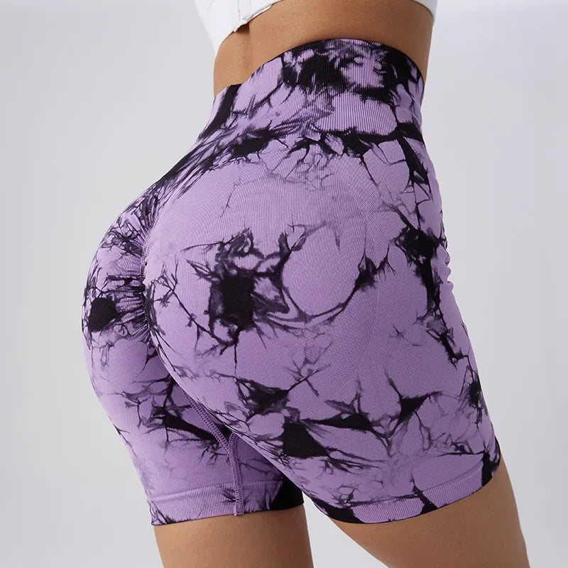 Yoga Shorts for Women Sports Tie Dye Seamless Cycling Running High Waisted Sports Workout Gym Fitness Shorts Elastic S M L XL